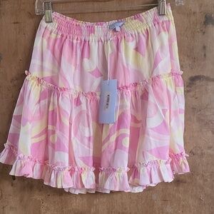 Hill House Paz skirt ruffled  medium pink paisley NWT Spring Style